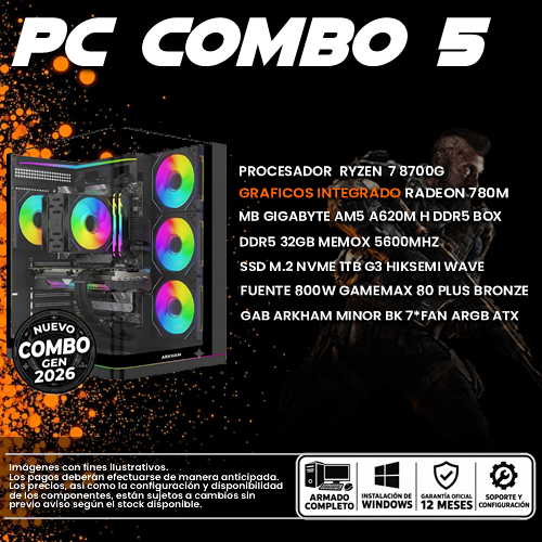 COMBO 5 PC GAMER RYZEN 7 8700G + PERFORMANCE