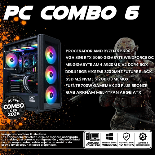 COMBO 6 PC GAMER RYZEN 5 5500 + VGA 5050