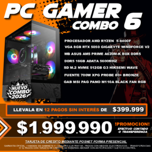 COMBO 6 PC GAMER RYZEN 5 8400F + VGA 5050