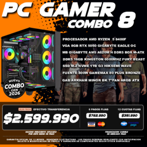 COMBO 8 PC GAMER RYZEN 5 8400F + VGA 5060