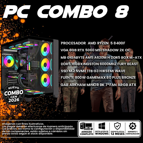 COMBO 8 PC GAMER RYZEN 5 8400F + VGA 5060