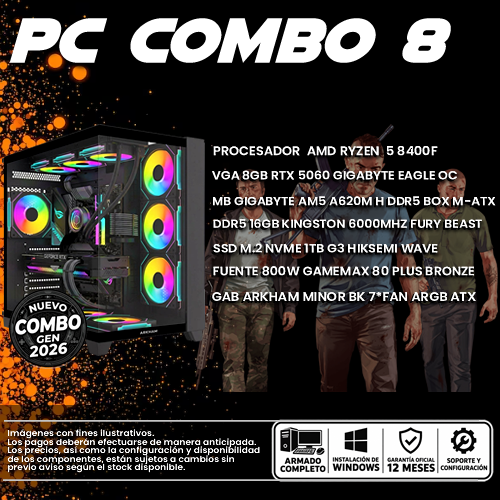COMBO 8 PC GAMER RYZEN 5 8400F + VGA 5060