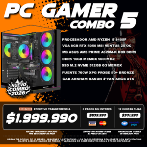 COMBO 5 PC GAMER RYZEN 5 8400F + VGA 5050