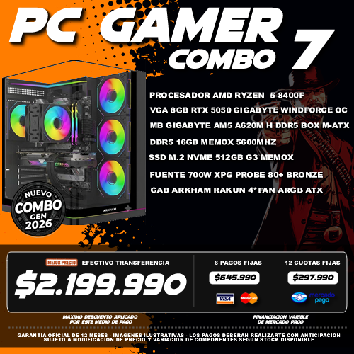 COMBO 7 PC GAMER RYZEN 5 8400F + VGA 5050
