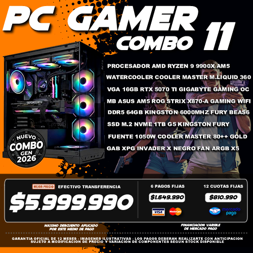XCOMBO 11 PC GAMER RYZEN 9 9900X + VGA 5070 TI