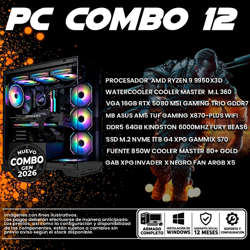 XCOMBO 12 PC GAMER RYZEN 9 9950X3D + VGA 5080