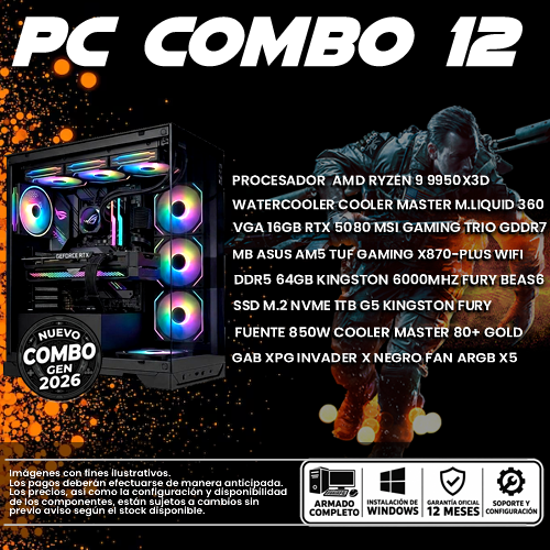 XCOMBO 12 PC GAMER RYZEN 9 9950X3D + VGA 5080